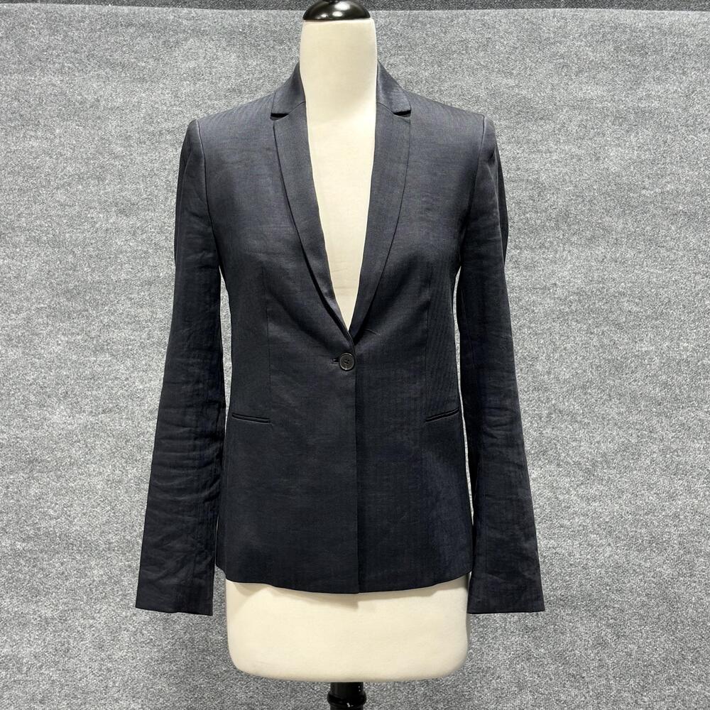 Elie Tahari Blazer Womens 4 Blue Linen Blend One Button Career Jacket Office